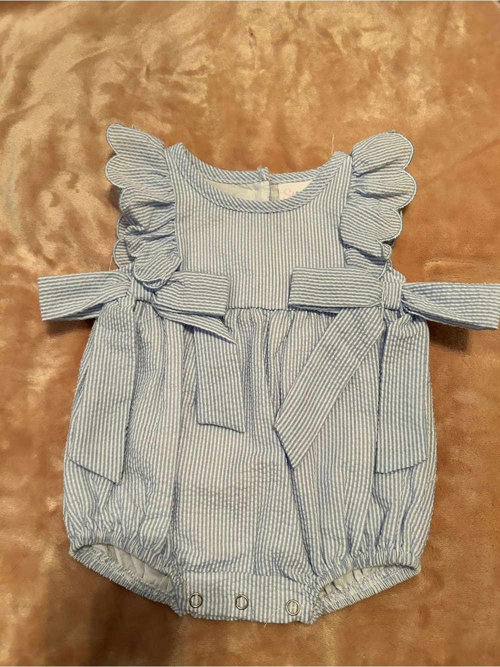 Stitchy Fish Blue Stripe Ruffle One-Piece Romper